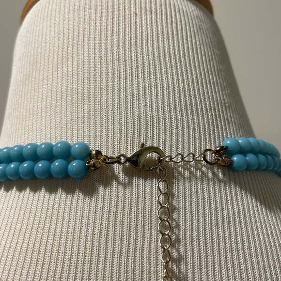 Navy Turquoise and Off White Beaded Necklace - Picture 3 of 3